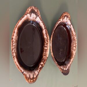 Set of 2 - Pfaltzgraff Gourmet Brown Augratin Dishes 11+Inches, Oval with Handle